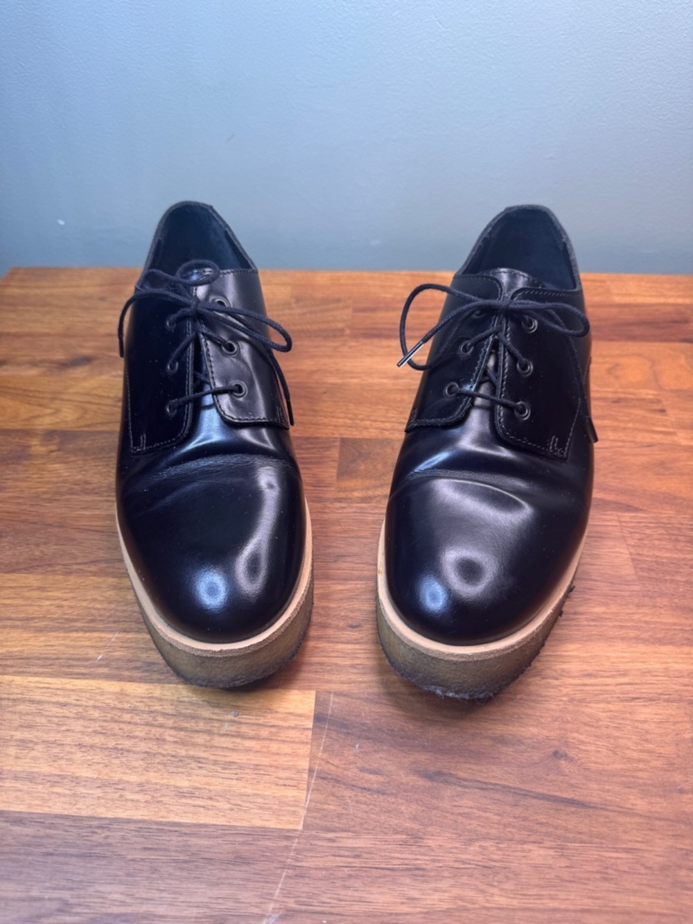 COS Shiny Black Oxford Platform Shoes Size 8.5